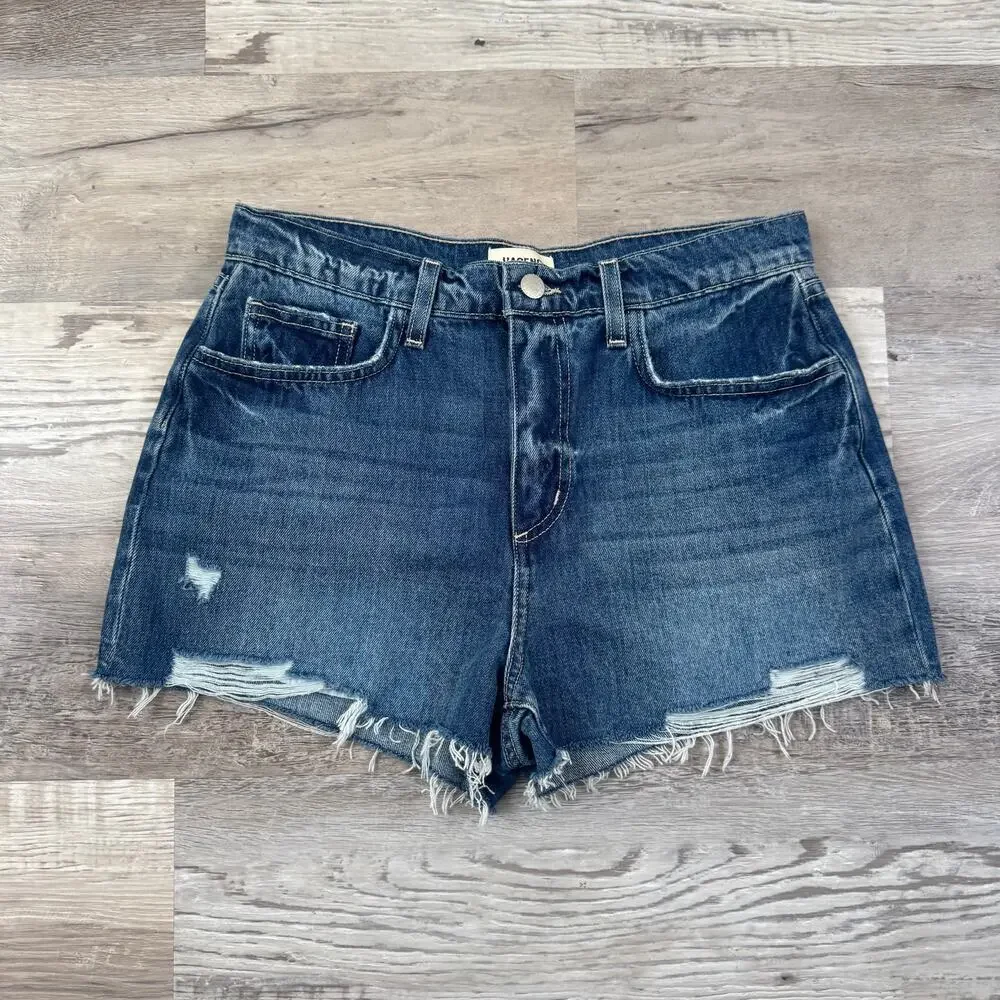 L’Agence Distressed Denim Cutoff Shorts Blue Y2K Mini Summer Casual Medium